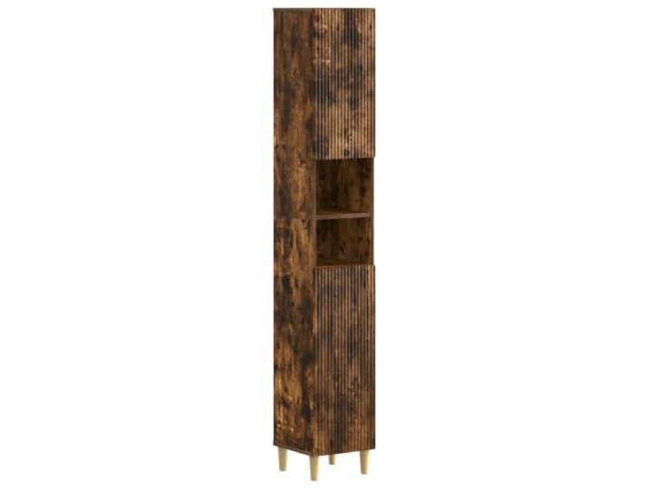 WEMYUFURN Badezimmerschrank mit offenem Regal ARNHEM Raucheiche Holzwerkstoff, feuchtigkeitsbeständig, mehrere Regale, umkehrbare Türinstallation, einfache Pflege, modernes Design