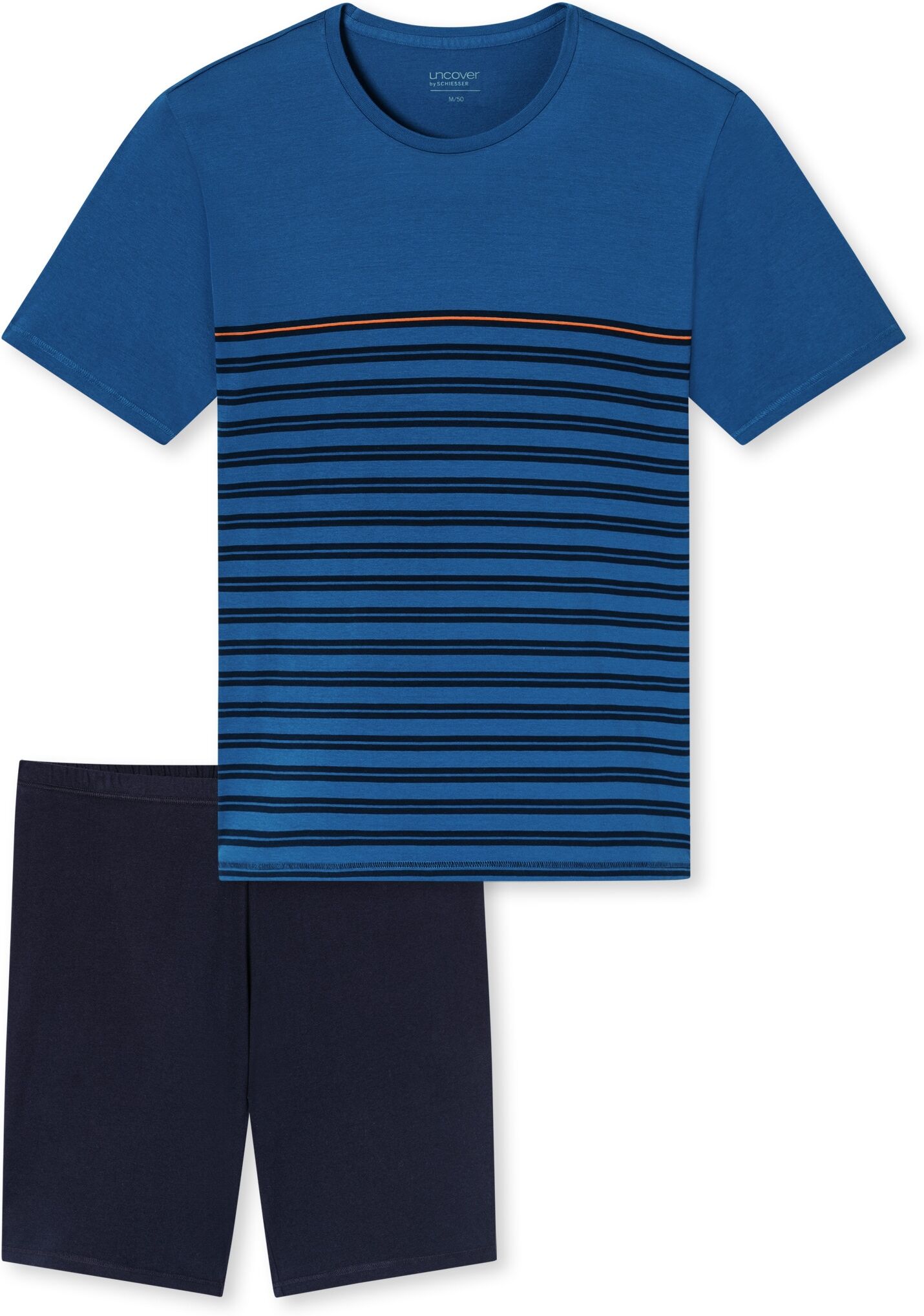 Shorty UNCOVER BY SCHIESSER "UNCOVER Nightwear", Damen, Gr. 58, blau (800, blau), Obermaterial: 100% Baumwolle, Homewear-Sets Shorty 800, blau 58