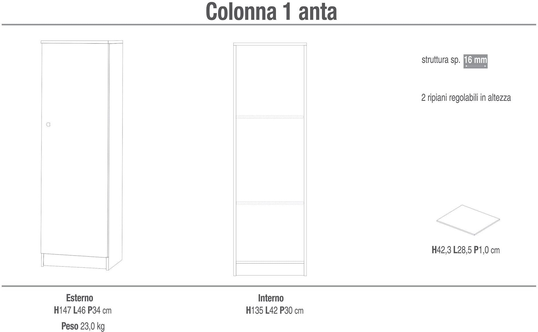 giordanoshop Armadio 1 Anta 46x147x34 cm Bianco Lisco...