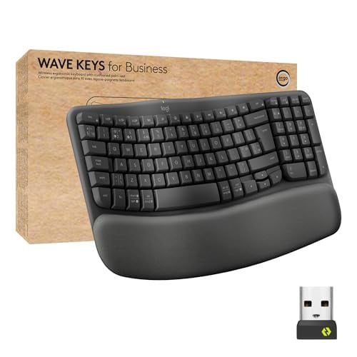 Logitech Wave Keys draadloos ergonomisch toetsenbord voor zakelijk gebruik, Bluetooth en RF, grafiet, QWERTY-indeling