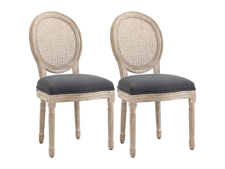 ComfortXL Esszimmerstühle 2er-Set De-13204 Louis XVI Medaillon mit Korbgeflecht Grau, Holz, 56x96x49 cm, Esszimmer, Stühle