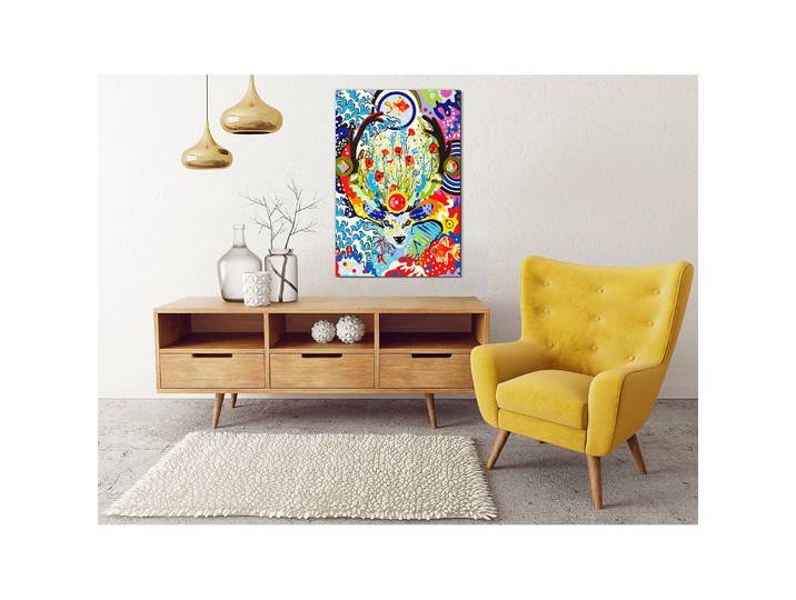 Tableau déco Deer & Flowers Lin Multicolore 40 x 60cm