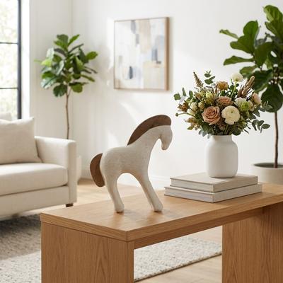Sagebrook Home "Modern Ecomix & Mango Wood Horse Figurine - 10"", Ivory & Brown - 10.0"""