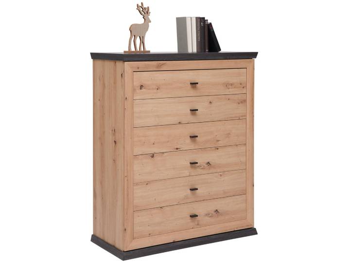 Hom`in Kommode, Dunkelgrau, Eiche Artisan, 6 Schublade(n) Schubladen, 95x115x43 cm, Typenauswahl, Beimöbel erhältlich, Wohnzimmer, Kommoden & Sideboards, Kommoden