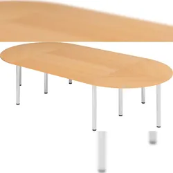 bümö Konferenztisch oval 320x160 cm großer Besprechungstisch in Buche, Besprechungstisch mit Chromfüßen, Meetingtisch für 8 Personen, Tisch für