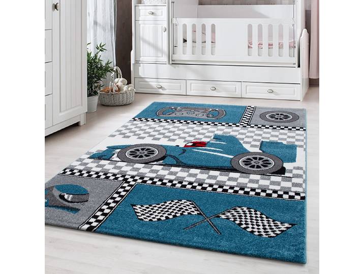 Kinderteppich Kids Rennfahrer 80 x 150cm Blau/Blau