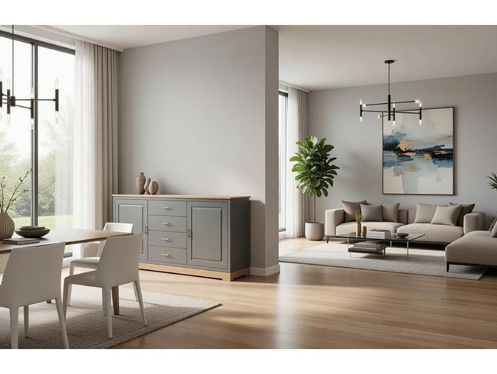 Enfilade lisse - Type A 161 x 87 x 46cm Gris/Gris/Pin marron