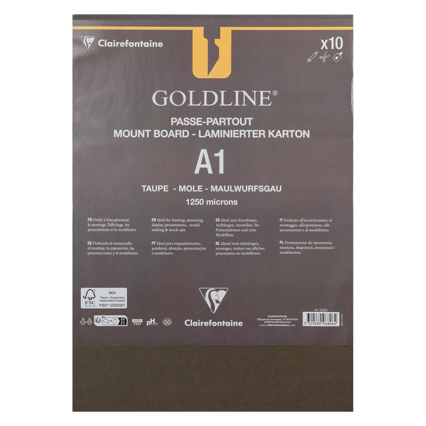 Clairefontaine Goldline Passepartoutkarton A1, 10 Bogen 1,25mm - Taupe (96806C)