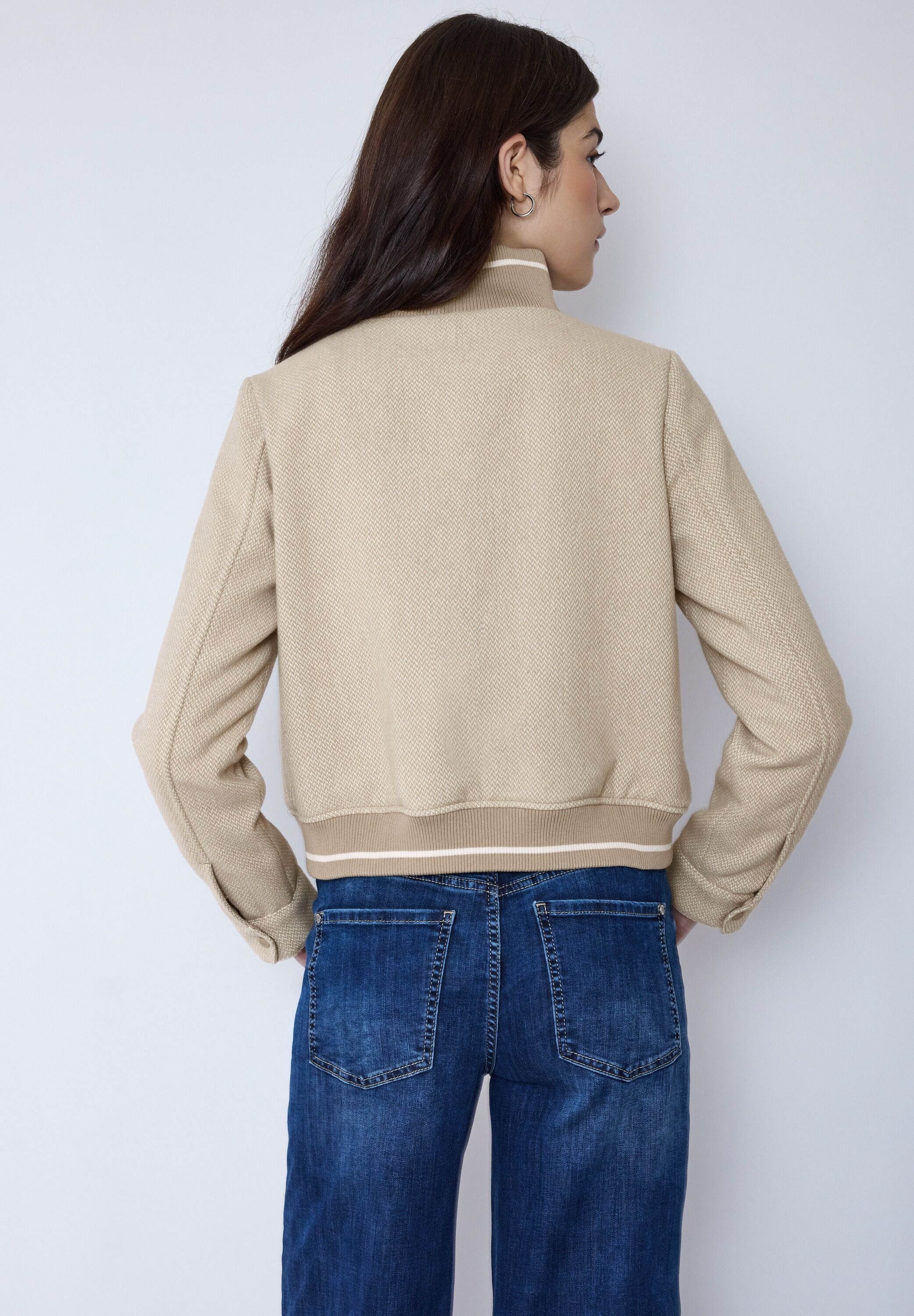 Cargojacke STREET ONE STUDIO, Damen, Gr. 42, buffed beige, Stoff, 90% Polyester, 10% Wolle, unifarben, comfort fit normal, Rundhals, Bündchen, Jacken, mit College-Style Details