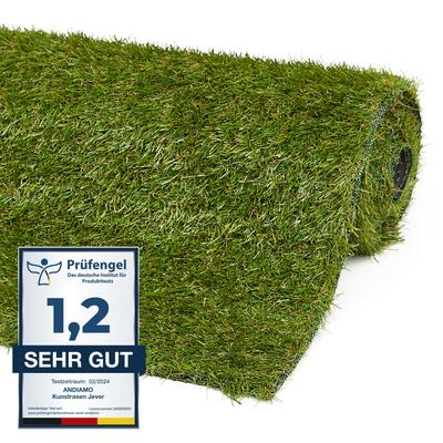 Kunstrasen ANDIAMO "Rasenteppich Jever, Gesamthöhe ca. 22 mm", grün, B:200cm L:100cm, Polyethylen (PE), Polypropylen (PP), Teppiche, natürliche Optik, mit Drainagefunktion, für Balkon, Terrasse & Garten