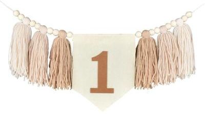 Uplifted Finds Boho 1st Birthday Botanical Banner Set   Linen Tassel Garland & Crown   Executive Nursery & Studio Decor brown Tassel