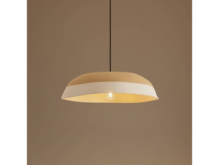 Suspension Caliva, Ø 60 cm, beige/blanc, corde de chanvre - Lindby - Salle à manger - Moderne - Tissu / textile