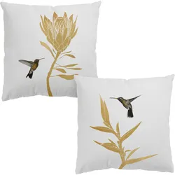DEKOKISSEN 2er-Set Kolibri und tropische goldene Blüten Duo 50/50 cm
