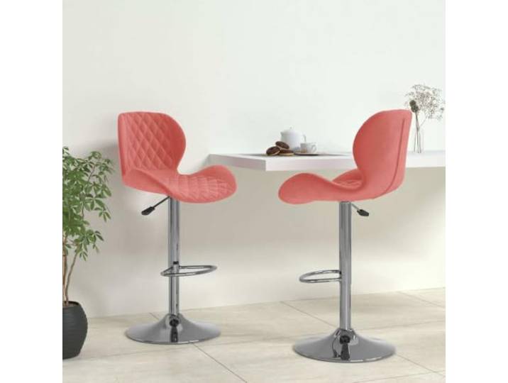 KGTKGTYER Barhocker 2er Set, Samt-Barstuhl drehbar, Chrom-Gestell, Rosa Mit Gasdruckfeder, Integrierte Fußstütze, Verstellbare Sitzhöhe