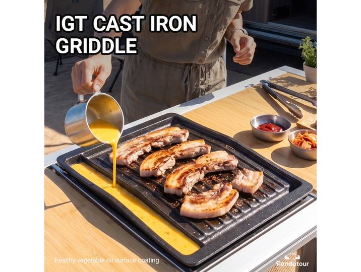Pandatour 2026 Plaque de cuisson rectangulaire en fonte IGT 1 unité, compatible avec les grilles, poêle antiadhésive striée pour steak, bacon, barbecue