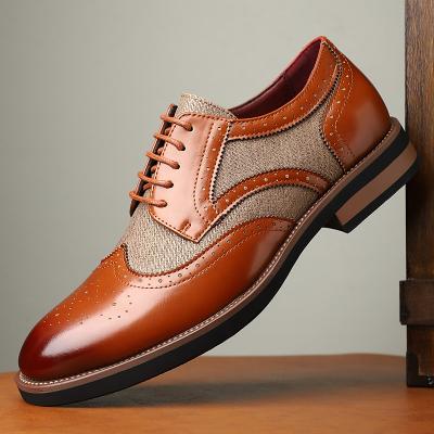 LightInthebox Men's Tan Faux Leather Brogue Derby Shoes – Sophisticated Prom Shoes for Elegant Celebrations