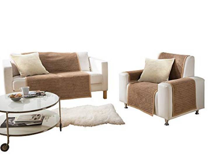 Erwin Müller Sessel- und Sofaschoner-Set Rimini 3-teilig Baumwollmischung Kamel Größe 50x200 cm