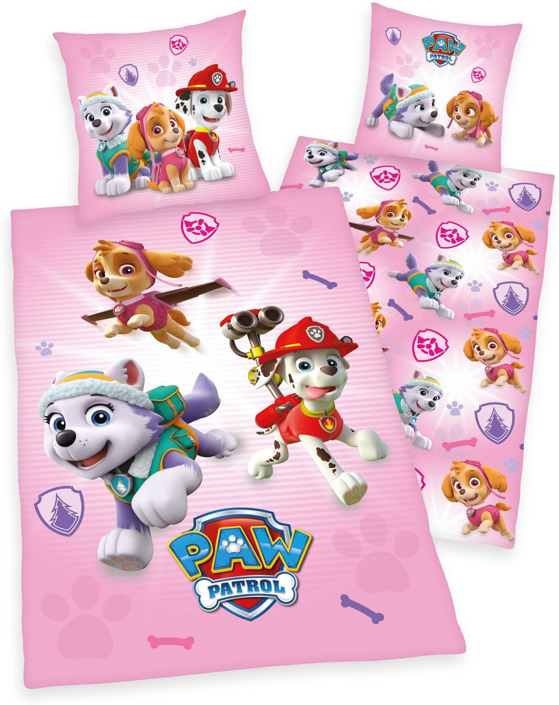 Kinderbettwäsche PAW PATROL "Paw Patrol", rosa, B/L: 135cm x 200cm, 1 Stk., 1 Stk., Renforcé, B/L: 80cm x 80cm, 2 Stk., Renforcé, Obermaterial: 100% Baumwolle, Bettwäsche, Kinderbettwäsche, mit tollem Motiv rosa B/L: 135cm x 200cm, 1 Stk., 1 Stk., Renforc