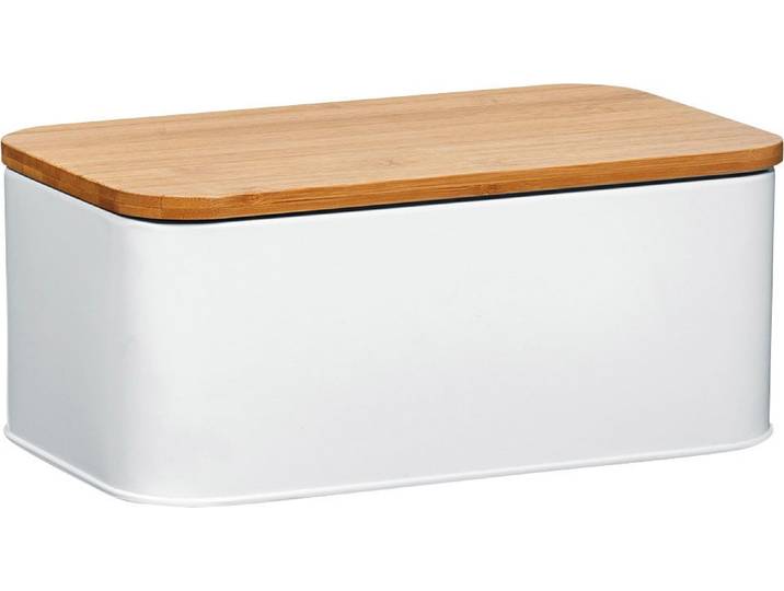 Brotkasten ZELLER PRESENT, weiss (weiß), B:18cm H:12,5cm L:31cm, Bambus, Metall, Lebensmittelaufbewahrungsbehälter, Brotkasten, Länge ca. 31 cm, weiss