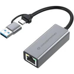 Conceptronic Gigabit USB Networkadapter 10/100/1000Mbps gr (USB, RJ45 Gigabit Ethernet (1x)), Netzwerk Adapter, Grau
