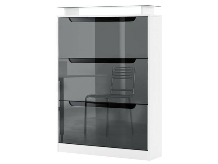 SCHUHSCHRANK Space Grau Hochglanz / Schwarz Hochglanz