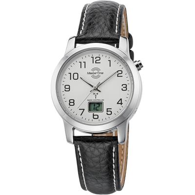 Funkuhr MASTER TIME "Basic", schwarz (schwarz, silberfarben, silberfarben), Armbanduhren, Damen, silberfarben, Funkuhr, Armbanduhr, Quarzuhr, Damenuhr, Datum,Langzeitbatterie