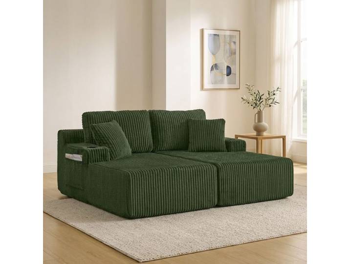 VUENOR Canapé 2 places vert - lounge relax compressé porte-gobelet poche latérale