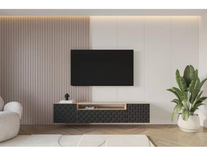 ALTDECOR TV-Schrank Fernsehtisch - VIRA-W - 200x40x41 - Artisan/Schwarz Lowboard TV Möbel TV Cabinet Fernsehschrank für das Wohnzimmer TV Kommode TV Tisch TV Sideboard TV Board