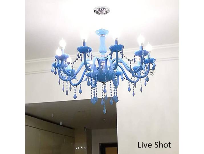 Style européen bleu clair cristal Droplight Macaron pendentif LED lampe chambre d'enfants maternelle dortoir lustre décoratif