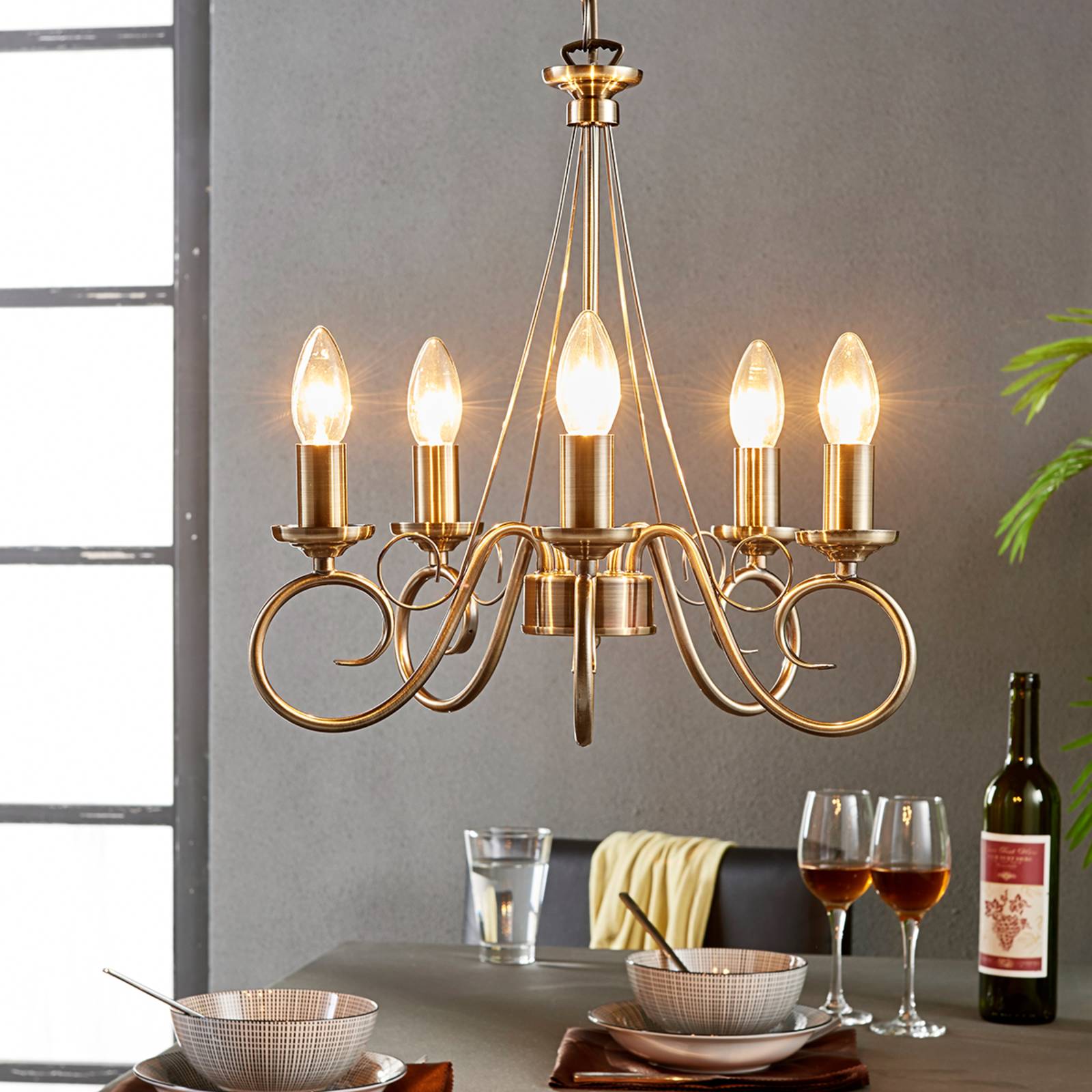 Kronleuchter Marnia Lindby, dimmbar, bronze / altmessing, für Wohn- / Esszimmer, Metall, Antik, Kronleuchter