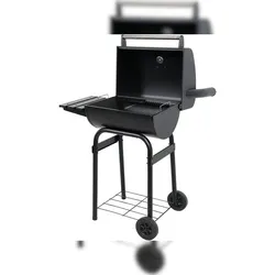 Grill à charbon de bois 47x34 cm avec couvercle et étagère, barbecue de camping