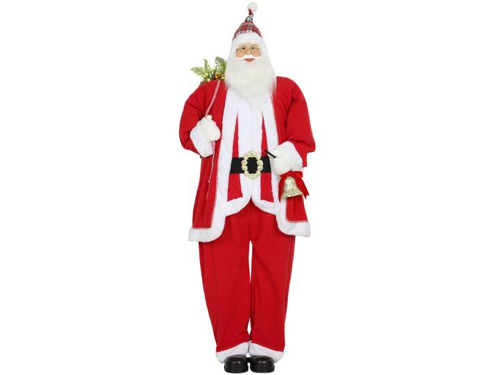 Homcom Weihnachtsmann 1,6 m stehende Weihnachtsmann mit Geschenk- und Weihnachtsglock, Rot, Textil, 45x160x55 cm, Dekoration, Weihnachtsdekoration