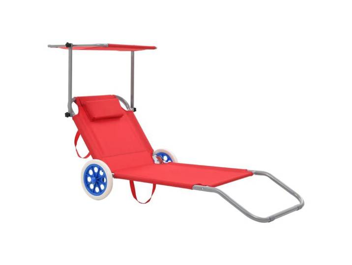 Automne/hiver  Rouge Chaise longue pliable avec auvent et roues Acier Rouge - Hauteur:55cm DEC8542395