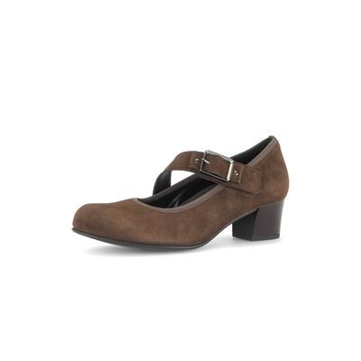 Pumps GABOR, Damen, Gr. 38,5, braun, Veloursleder, Schuhe Pumps, Blockabsatz, Businessschuh, Spangenpumps, Komfortweite H (=sehr weit)