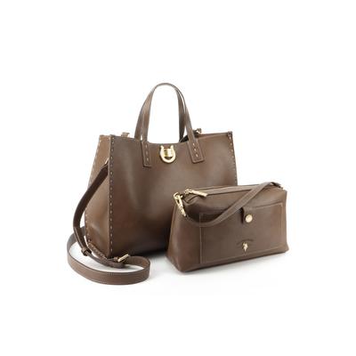 Tragetasche U.S. POLO ASSN. "MIDDLETON DOUBLE HANDLE BAG Damen", Damen, Gr. B/H/T: 14cm x 20cm x 14cm onesize, schwarz braun, Polyurethan, Taschen, Tragetasche Damen, Shopper, Einkaufstasche, Fashion, Lifestyle, Sale