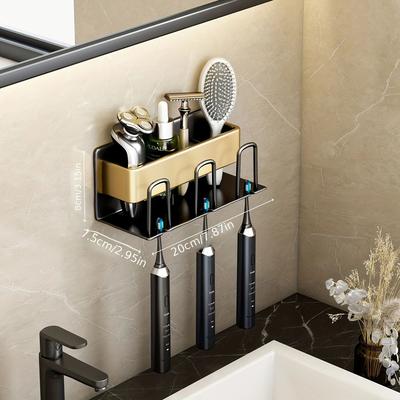 Uplift Treasures Wall Mounted Aluminum Toothbrush And Cup Holder black Gold 3
