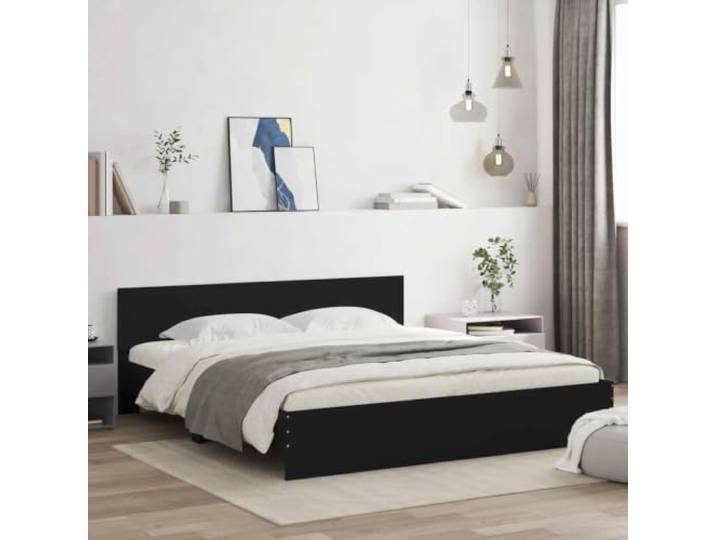 RJPLMFV Bettgestell ohne Matratze, 180 x 200 cm, Schwarz Langlebiges Holz, Kopfteil zur Unterstützung des Rückens, inklusive Sperrholzlatten, Lattenrost
