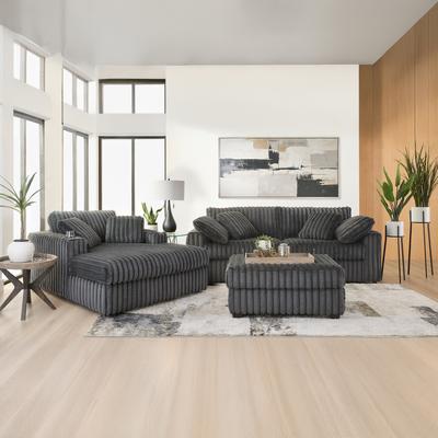 Roundhill Furniture Roundhill Belvoir 3-Piece Living Room Set, Sofa Cuddle Chaise and Ottoman