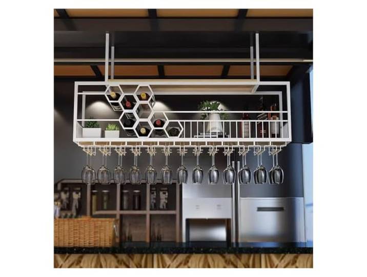 OOPDNEGAK Hängendes Weinregal Mit Glashalter, Schwebende Regale Für Die Bar, Decke Hängende Flaschenregal, Für Die Bar, Für Küche/Bar(B,100 * 30 * 40cm)
