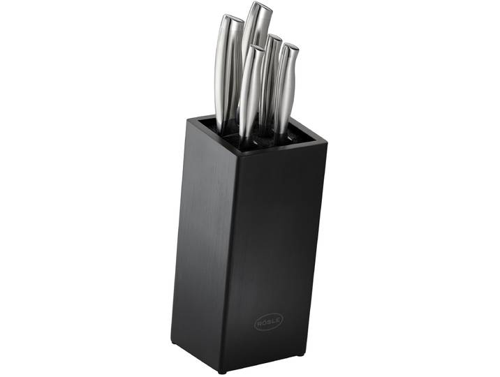 Messerblock RÖSLE Basic Line , schwarz, B:11cm H:26,3cm L:26,4cm, Messerblöcke, Messerblock, aus Bambusholz mit 5 Messern, ergonomische Griffe, Klingenspezialstahl