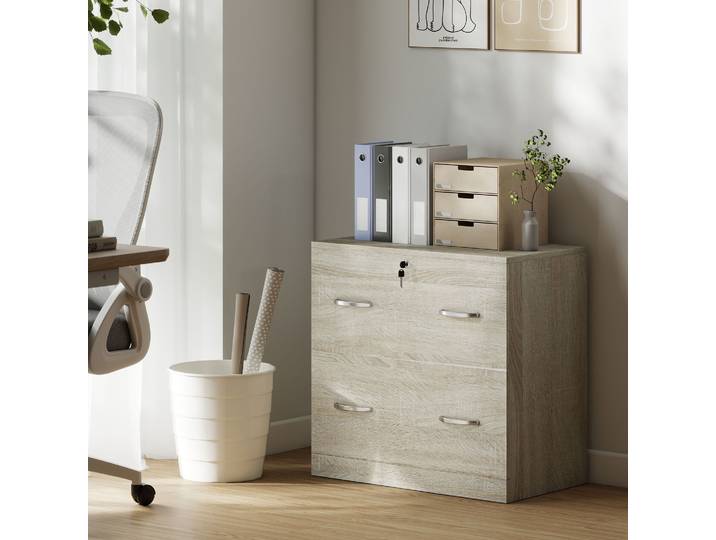 Vinsetto Classeur Bureau 2 Tiroirs A4 Serrure 74x42x72cm Naturel