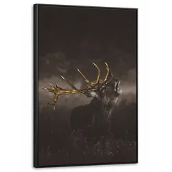 LEINWAND Bilder mit Rahmen - Rotwild - Schwarz - Gold - 60x90