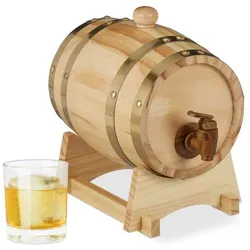 Relaxdays Holzfass 1,25 Liter Dunkelbraun,Hellbraun