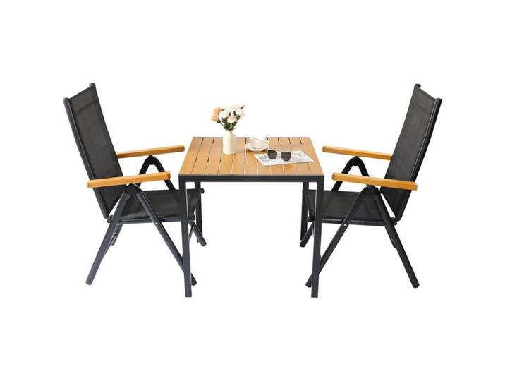 Salon de Jardin Ensemble de Table et Chaise de Jardin Table d'extérieur Chaises Pliables Aluminium-(3pc-2xchaises+1xtable marron)