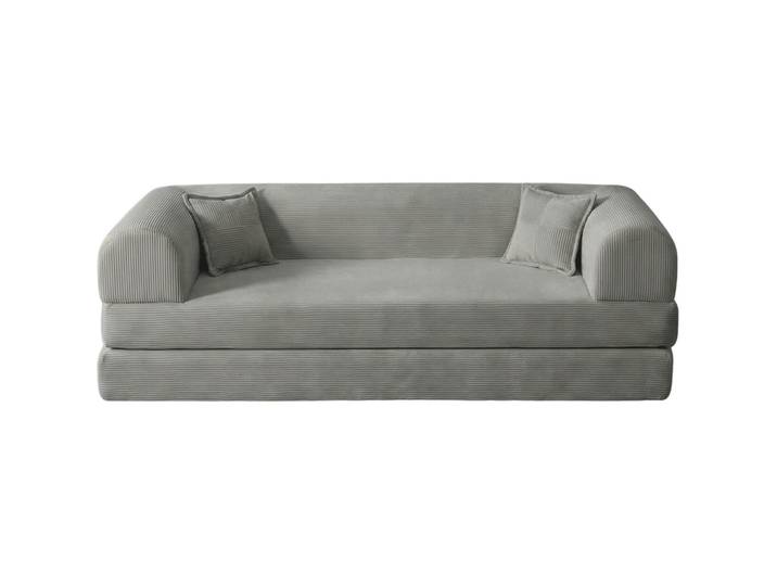 Bettsofa Legom Eco Hellgrau Gerippter Plüschstoff B 190 T 90 cm - Bettsofa