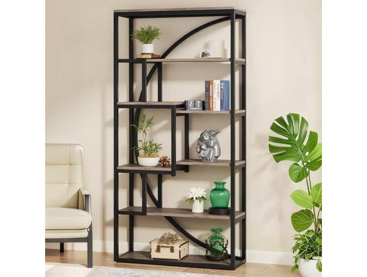 TOPESCT Bibliothèque Industrielle à 5 Niveaux Bibliothèque de 180 cm de Hauteur avec 8 Étagères de Rangement Noir Vintage