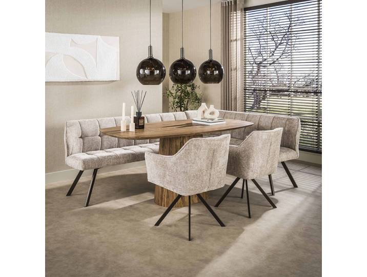 Eckbank Esszimmer Muda , rechts , Hoven-Stoff / Chenille , sand-braun