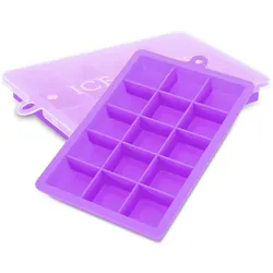 Intirilife 2x Eiswürfelformen in LILA - 2er Set à 15 Fächer Eiswürfel Silikonformen mit Deckel - 18 x 13 x 2.5