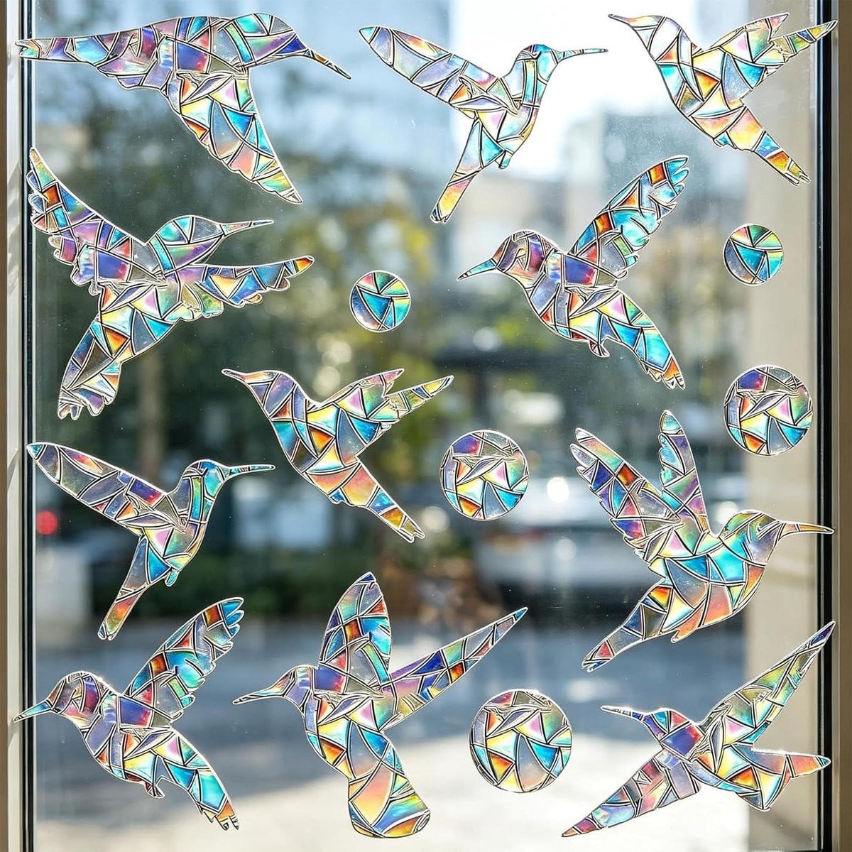 Raamstickers Vogels Prisma Raamfolie voor Vogelbescherming Zelfklevend Herbruikbaar Zilver 30 x 22 cm