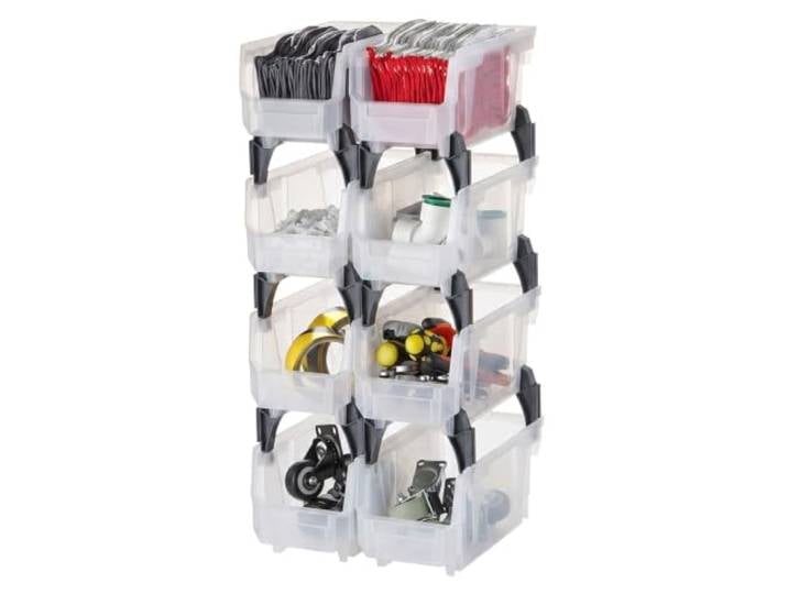 VEVOR Bac à Bec Empilable Lot de 8 Bacs de Rangement Plastique\, 27\,6 x 14 x 13 cm\, Boites de Rangement pour Placard\, Garage\, Petites Pièces\, Fournitures de Bureau et Autres Accessoires\, Transparent